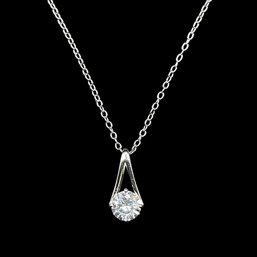 Vintage Sterling Silver Clear Stone Teardrop Necklace