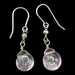 Vintage Sterling Silver Light Purple Glass Teardrop Dangle Earrings