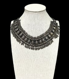 Vintage Ethnic Statement Choker Necklace With Black Drawstring Closure