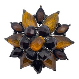 Vintage Art Glass Deco Floral Brooch, 2.75