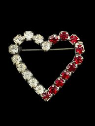 Red And Clear Stones Heart Brooch