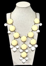 Vintage Cream And White Cabochon Bib Dangle Statement Necklace