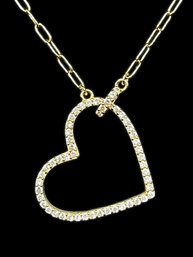 Sterling Silver Vermeil Clear Stone Heart Pendant Necklace