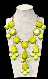 Retro Large Bright Kiwi Green Lucite Beaded Bold Statement Necklace