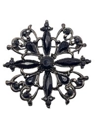 Vintage Black Stone Snowflake Brooch