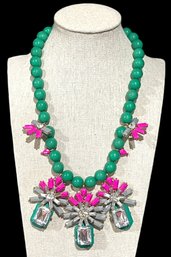 Beautiful NATASHA Couture Green Floral Beaded Statement Necklace