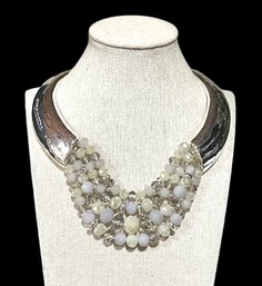 Beautiful Large Heavy Cream And White Faceted Beads With Sparkle Accents Bib Choker Necklace