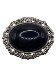 Vintage Ornate Black Stone Oval Brooch