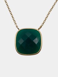 Vintage Sterling Silver Vermeil Green Faceted Square Stone Pendant Necklace