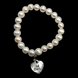 Vintage Faux Pearl With Pendant Elastic Bracelet