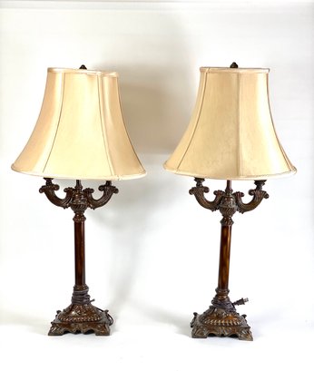 Pair Of Tall Contemporary Lamps In Candlestick Form