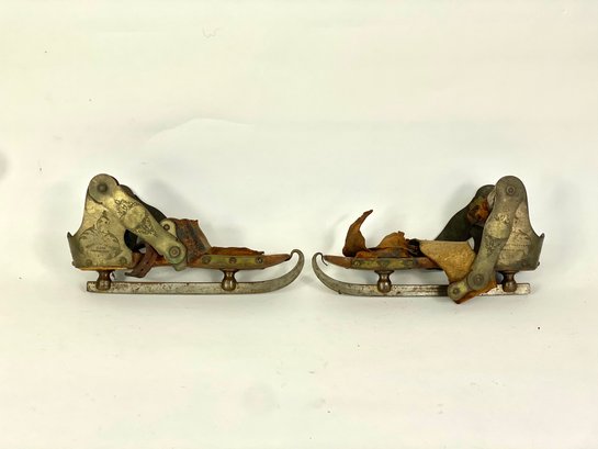 1860 Douglas Rogers Wood & Brass Ice Skates Civil War Era
