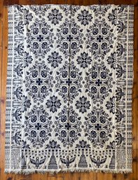 1830s Vermont Blue/White Coverlet Depicting Monkeys, Independence Hall And Federal Eagles