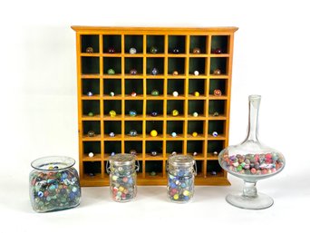 Group Of Vintage Marbles With Display Stand