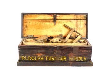 Antique Wooden Tool Box With Clamps