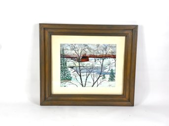 Signed Watercolor Of Vermont Barn