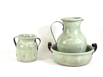 Set Of Light Green Decorative Pottery