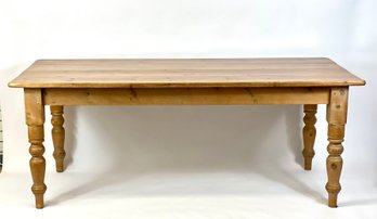 Wonderful One Drawer Farm Table With Hand Turned Legs