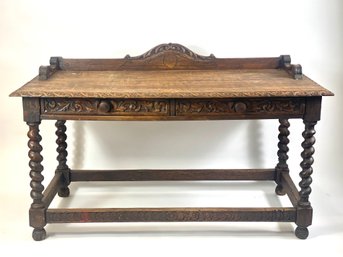 Antique Hand Carved European Sideboard With Barely Twist Legs