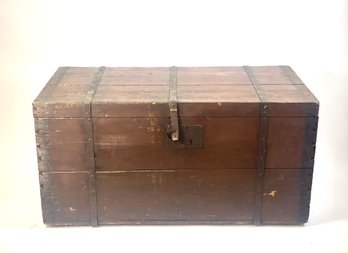 Large Antique Immigrant Trunk In Red Paint