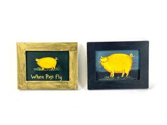 Two Folk Paintings Of Pigs Signed By B. Barrett O/B