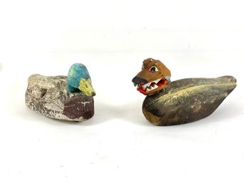 Two Wooden Duck Decoys One With Monster Head!