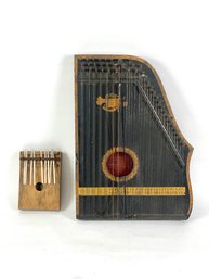 Instument Lot Harp And Thumb Piano