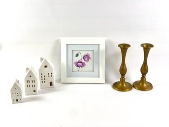 Group Of Candlesticks Small Houses And Watercolor