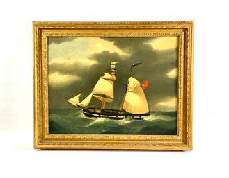19th C. Extremely Well Executed Oil On Cavas Of British Ship( Arabs Maid)