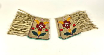 1930-40s Native American Floral  Beaded Gauntlet Cuffs.