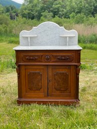Victorian Marble Top Commode With Carved Leaf Pulls
