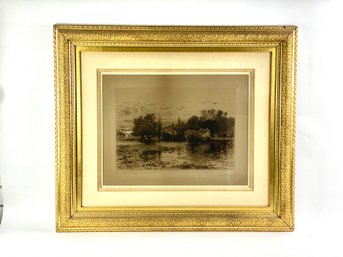 Large Antique Lithograph Of Harbor Town By Albert Fitch Bellows