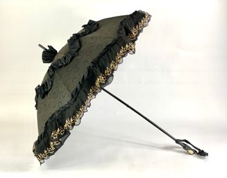 Victorian Umbrella With Bone Like Carving Of Women's Face