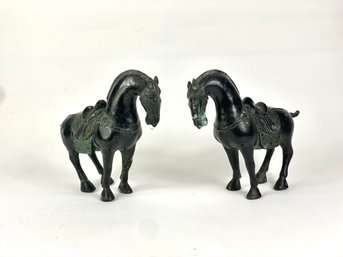Two Antique Chinese Bronze Horses