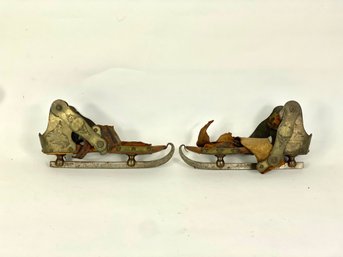1860 Douglas Rogers Wood & Brass Ice Skates Civil War Era