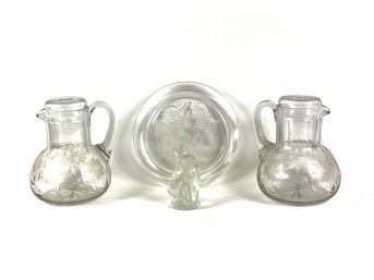 Nice Group Of Glass Including 1970s Lalique Crystal 'Leda And The Swan'