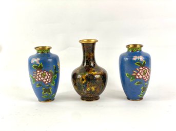 Three Chinese Cloisonn Vases  With Floral Motif