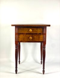 Antique Tiger Oak Two Drawer Stand With Fluted Legs