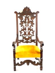 Large Victorian Carved Chair With Gold Color Seat