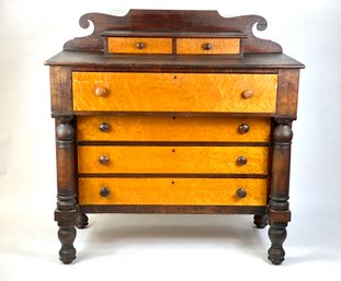 Two Over Four Antique Empire Chest With Birdseye Drawers