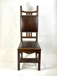 1940s Arts & Crafts Chair With Inlay And Leather Seat
