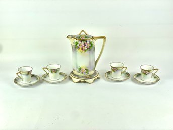Japanese Noritake Hand Painted Fine Porcelain Floral Chocolate Tea Set