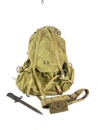 WW11 Military Group Mountian Pack With Knife And Belt