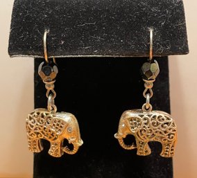 Silvertoned Elephant Drop Earrings