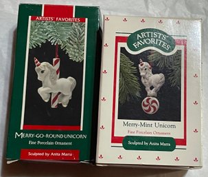 Pair Of Vintage Hallmark Keepsake Unicorn Ornaments