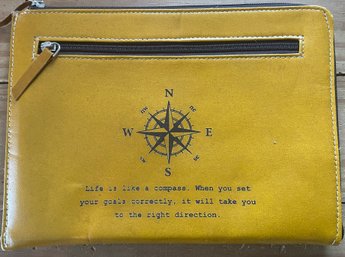 Leather Compass Zipper Pouch Handbag
