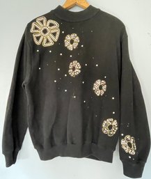 Womens Saint Johns Sport By Marie Gray Black Flower Embroidered Sweater