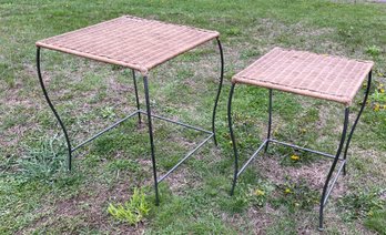 Pair Of Wicker Top Metal Stands