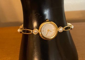 Vintage Nine West Gold Toned And Pearl Ladies Wrist Watch