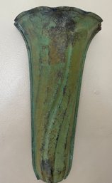 Vintage Olive Green Metal Hanging Vase